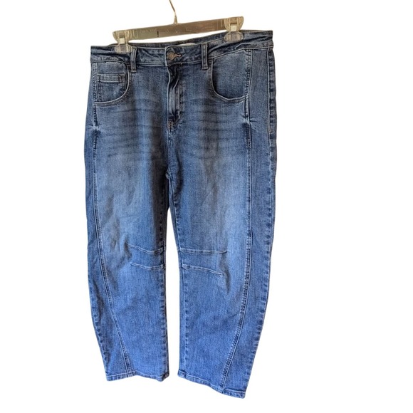 Anniewear Denim Wide Leg Jeans XL Cropped Blue‎ Wash Trendy - Picture 2 of 2